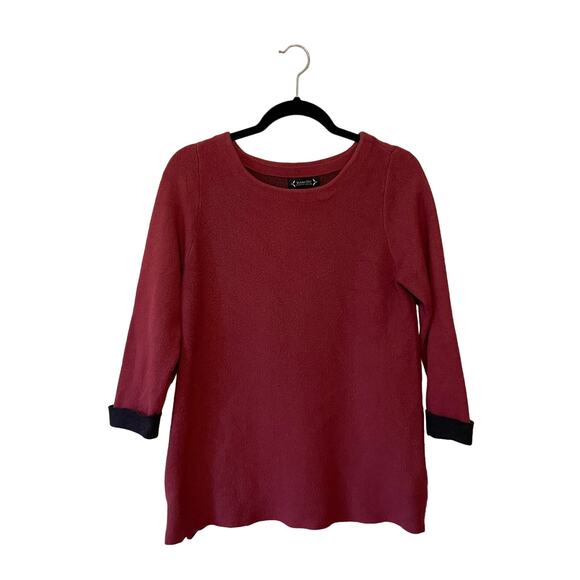 Nanette Lepore M red long sleeve sweater zip hem black cuffed wool blend - Picture 1 of 10